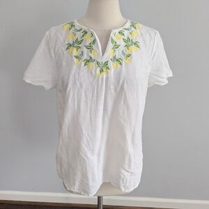 Women's Talbot's Lemon Linen Blouse White Large Floral